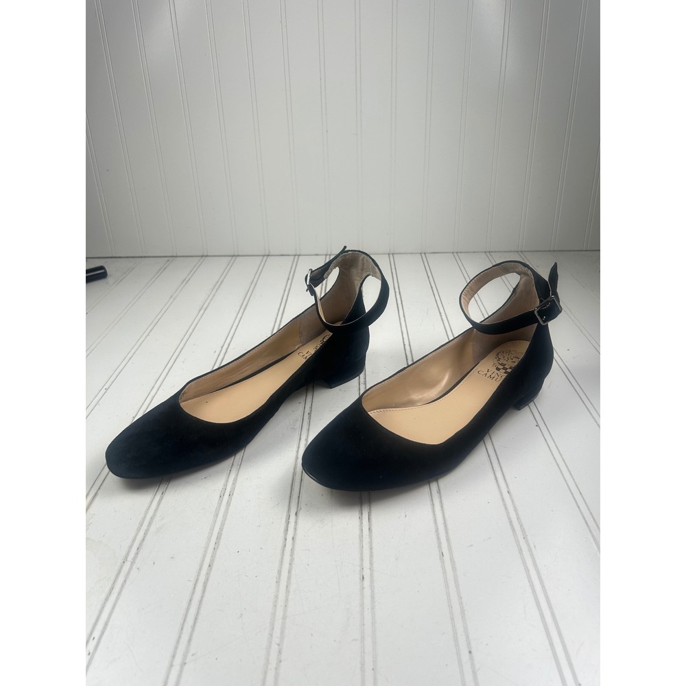 Vince Camuto Attera Black Suede Ankle Strap Ballet Work Flats Women's Size 8M - Picture 3 of 10